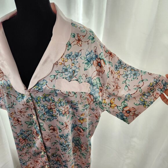 Vintage Satin Nightgown Lauren Alexandra Intimates Floral Pearl Sleep Shirt Vtg - Picture 3 of 12